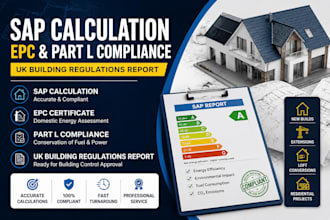 provide sap calculation, epc, part i compliance, UK building regulations report