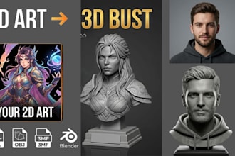 sculpt realistic 2d photo to 3d bust likeness 3d head bust model 3mf 3d printing