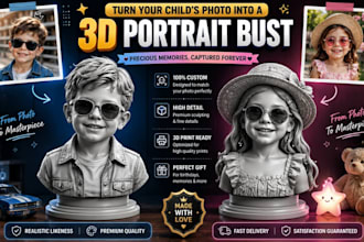 sculpt realistic 2d photo to 3d bust likeness 3d head bust model 3mf 3d printing