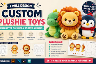 design custom plushie toys, character plushies and stuffed animals