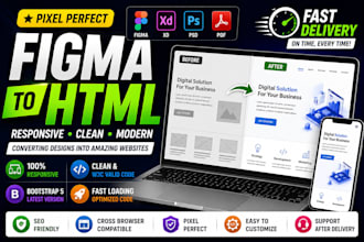 convert figma, xd, PSD, PDF to responsive HTML CSS bootstrap website