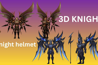 create 3d knight helmet, armor, sword and weapon models for games and animation