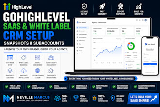 set up gohighlevel saas, white label CRM, snapshots and subaccounts