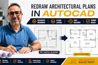 redraw architectural plans in autocad from PDF, sketch or blueprint