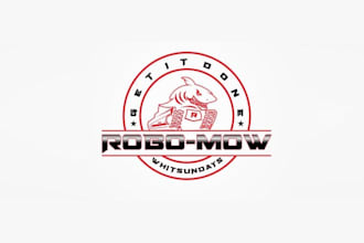 design remote controlled lawnmower logo with a sharks head