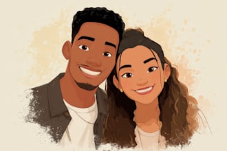 make custom fantasy couple portrait in storybook style
