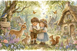 create magical watercolor children book illustrations