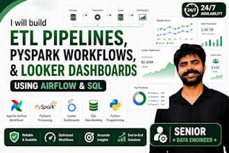 build etl pipelines, pyspark workflows, and looker dashboard using airflow, sql