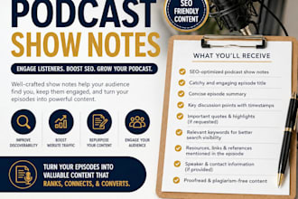 write your SEO optimized podcast show notes in 24 hours