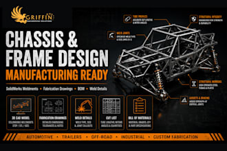 design a chassis frame in solidworks with weld drawings, cut list and bom