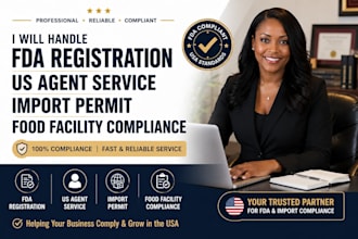 handle fda registration, US agent, import permit,food facility compliance in USA