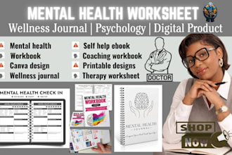 design mental health worksheet workbook journal therapy planner habit tracker