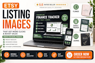 design premium etsy listing images, infographics and product mockups