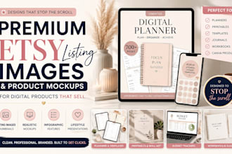 create premium etsy listing images and product mockups for digital products