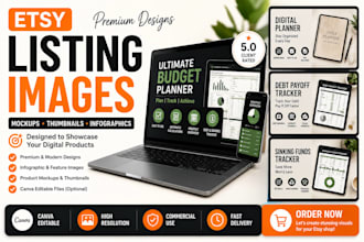 design premium etsy listing images, infographics and product mockups