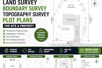 draw land survey boundary survey topography survey plot plan for property survey