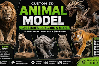 a custom 3d animal model, creature, dragon, and 3d printable sculpt