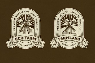 do hand drawn vintage windmill farms logo badge
