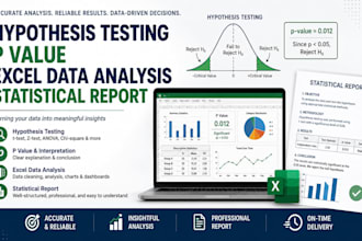 run hypothesis testing, p value, excel data analysis, and statistical reports