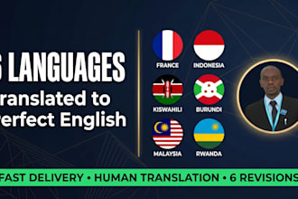 translate french, indonesian, swahili, kirundi , kinyarwanda to english