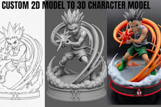 convert 2d to 3d custom figure, figurines, anime character image to stl 3d model