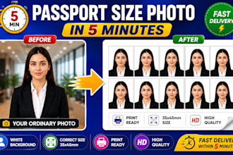 deliver passport and visa size photos from your regular photos within 30 minutes