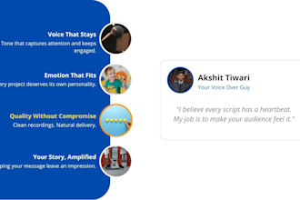 record a professional deep male voice over in english and hindi