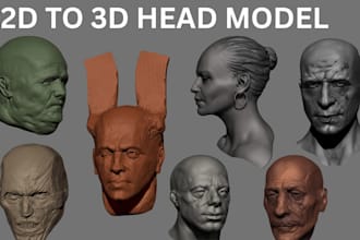 convert 2d to 3d head bust, custom model, 3d cosplay model, face scuipt, model