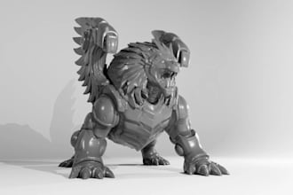 2d to3d steampunk creature,fur,mechanical armor,3dsculpt,fantasy,stl bjd,3dprint