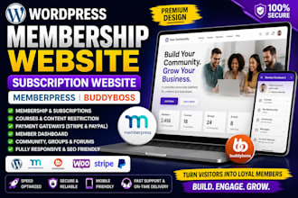 build wordpress membership website, subscription website, memberpress, buddyboss