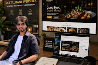build a food restaurant website for a cafe, bakery, pizza shop, and hotel
