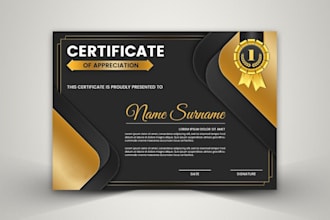 design a professional certificate, award, appreciation and diploma certificate
