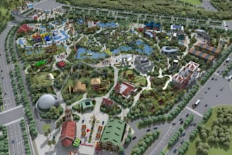 design 3d amusement park space, kids playground rendering, community park layout