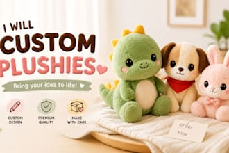 create handmade custom crochet plushie, amigurumi, stuffed animal, character toy