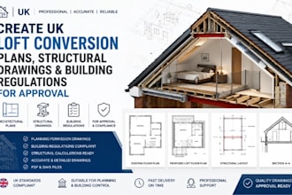 create UK loft conversion plans structural drawing and building reg for approval