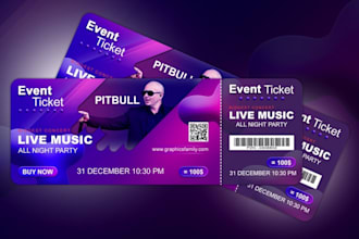 design a professional music concert event ticket for festivals, shows