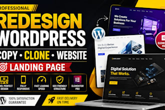 redesign wordpress, copy clone wordpress website and landing page