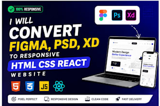 convert figma, PSD, xd to responsive HTML CSS react website