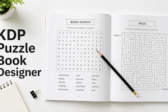 design word search puzzle, crossword, maze, puzzle activity book for amazon KDP