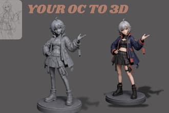 convert 2d anime manga oc character to 3d model game ready stl stylized model