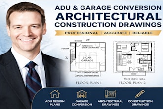 design adu and garage conversion plan architectural construction drawing in USA