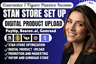 set up stan store, beacon ai, payhip, gumroad, whop, stan store marketing