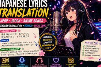 translate japanese jpop jrock anime lyrics to english with romaji and vocal demo