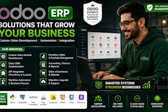 develop odoo erp, custom odoo module, odoo CRM, API integration and automation