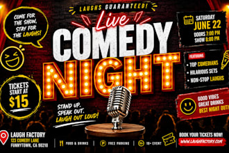 design comedy night flyer, comedy show poster, stand up comedy, night club