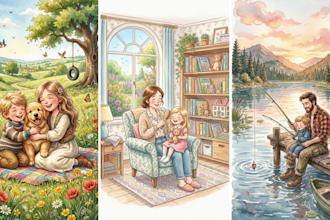 draw children story book, kids illustration, and book designs