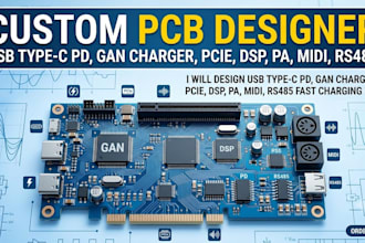 design usb type c pd, gan charger, pcie, dsp, pa, midi rs485 fast charging pcb