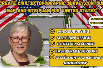 create civil 3d topographic survey, contour map and site plan for united states