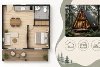 create ainbnb cabin floor plan, tiny house, small house layout design