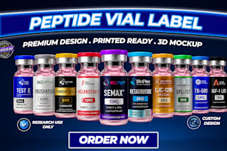 design peptide vial label, product label and 3d mockup
